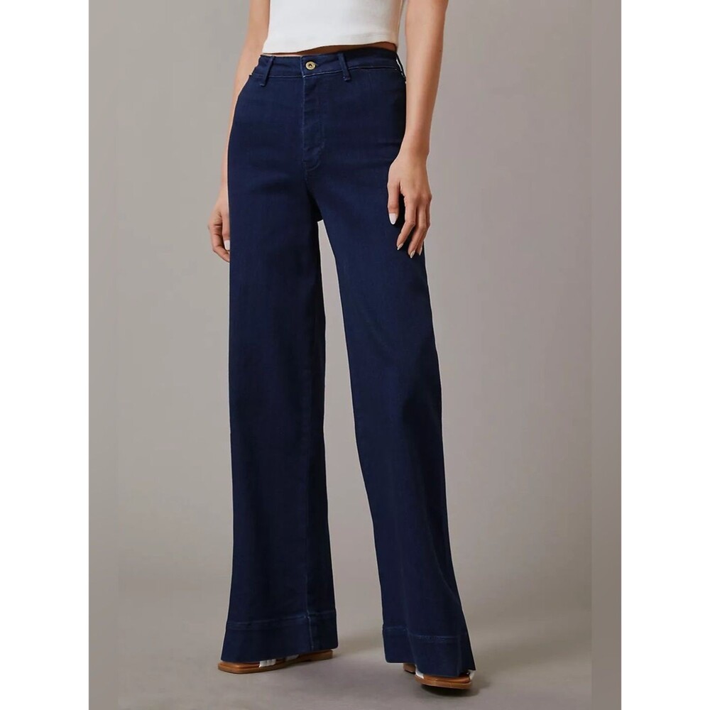 Pilcro Dark Indigo Wash The Skipper Long High-Rise Wide Leg Jeans Size 26